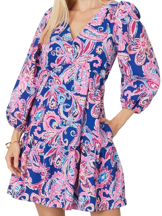 Lilly Pulitzer Dresses & Skirts - NWT Sz 0 Lilly Pulitzer Blue and Pink Paisley V-Neck Mini Dress